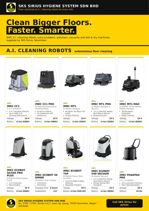 SKS flyer page: Floor Machines & A.I. Cleaning Robots: A.I. Cleaning Robots