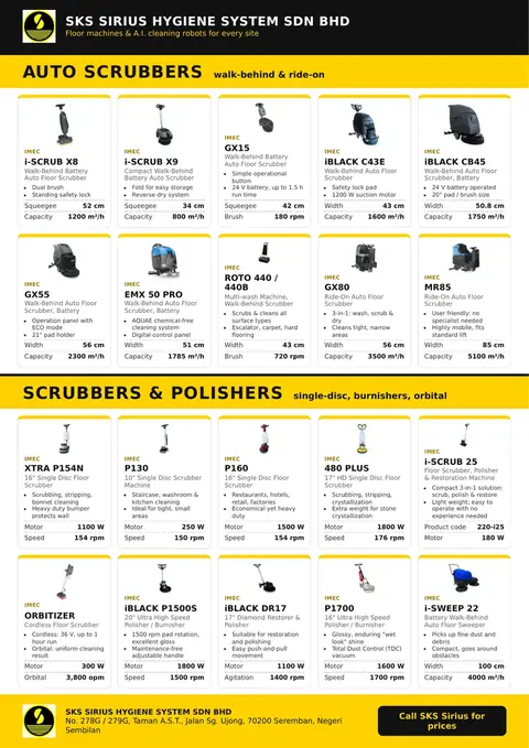 SKS flyer page: Floor Machines & A.I. Cleaning Robots: Auto Scrubbers & Polishers
