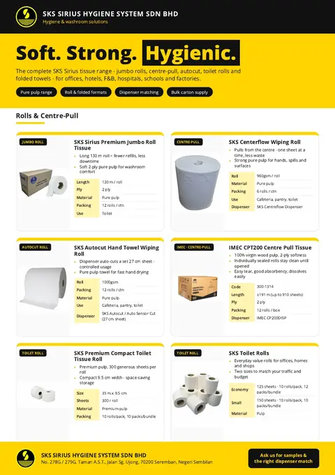 SKS flyer page: Tissue Range: Rolls & Centre-Pull