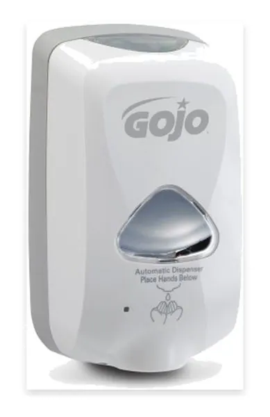 GOJO TFX Touch-Free Dispenser – Touch-free wall-mount foam soap dispenser with sight window for refill level.
