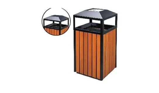 Powder-coated + wood bin – PC+Wood round/square bins c/w options